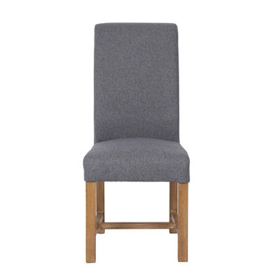 Scroll Back Fabric Dining Chair - Oak/Pine/Plywood - L66 x W49 x H110 cm - Grey/Medium Oak Finish