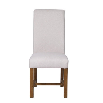 Scroll Back Fabric Dining Chair - Oak/Pine/Plywood - L66 x W49 x H110 cm - Natural/Medium Oak Finish