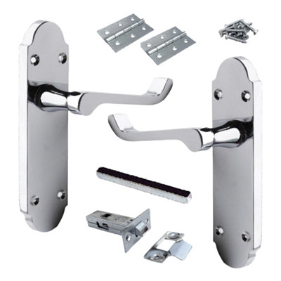 Scroll Door Handles with Hinges and Latch - Polished Chrome