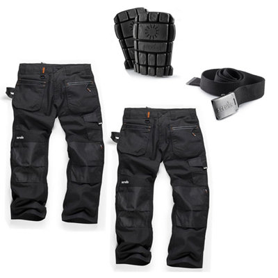 Scruffs Ripstop TWIN PACK Trade Work Trousers With Knee Pads Belt 38L