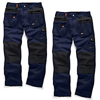 Scruffs WORKER PLUS TWIN PACK Navy Work Trousers with Holster Pockets Trade Hardwearing - 30in Waist - 32in Leg - Regular