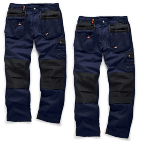 Scruffs WORKER PLUS TWIN PACK Navy Work Trousers with Holster Pockets Trade Hardwearing - 30in Waist - 34in Leg - Long