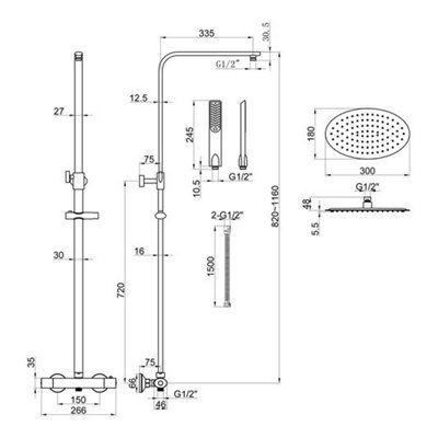 Scudo Marco Oval Telescopid Rigid Riser Shower Kit with Thermostatic Bar Valve - 4