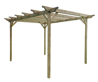 Sculpted Wooden Garden Pergola Kit, 1.8m x 3.6m (Natural finish)