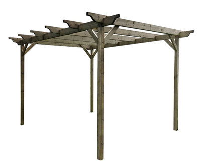 Sculpted Wooden Garden Pergola Kit, 1.8m x 3m (Rustic brown finish)