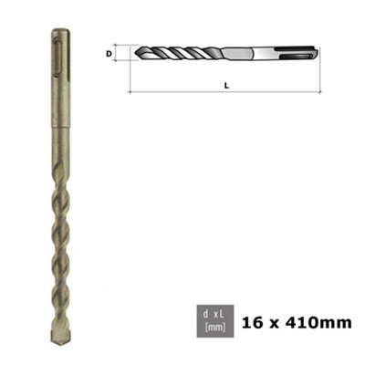 SDS Plus Drill Bit For Masonry Brick Concrete Silver - Diameter 16mm - Length 410mm