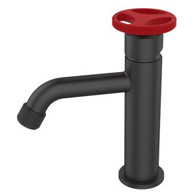 Sea-Horse Basin Mixer Tap Sink Faucet Black Finishing with Red Handle Industrial Design