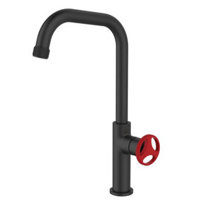 Sea-Horse Kitchen Mixer Tap Sink Faucet Black Finishing with Red Handle Industrial Design