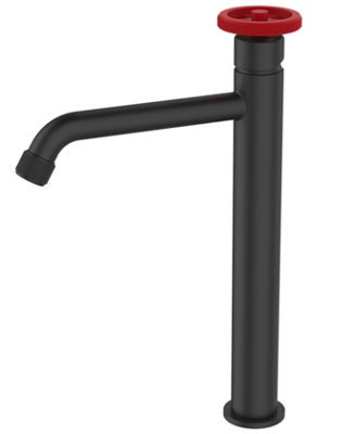 Sea-Horse Tall Basin Mixer Tap Sink Faucet Black Finishing Red Handle Industrial Design