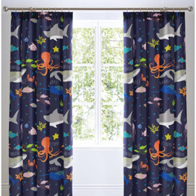 Sea Life Lined Pencil Pleat Curtains