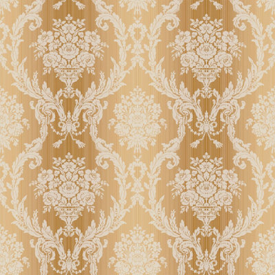 Seabrook Floral Damask Stria Ochre Wallpaper Acrylic Coated Paper Traditional