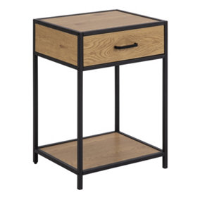 Seaford Bedside Table with 1 Drawer in Black & Oak