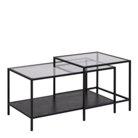 Seaford Black Metal Coffee Table Set with Glass Top