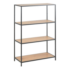 Seaford Black Metal Low Bookcase with 3 Oak Shelves