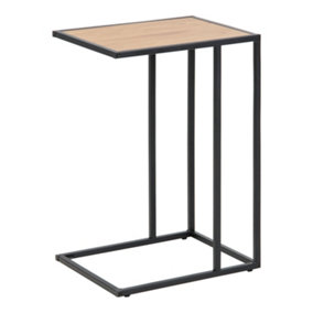 Seaford Black Metal Side Table with Oak Top