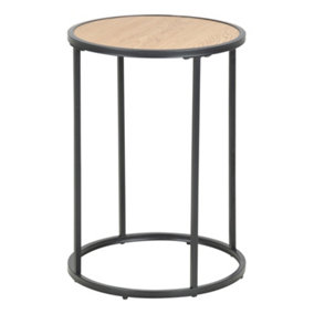 Seaford Black Metal Small Round Side Table with Oak Top