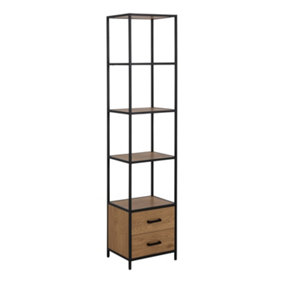 Seaford Bookcase with 2 Drawers and 3 Shelves in Black & Oak