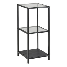 Seaford Narrow Black Metal Bookcase with 2 Glass Shelves