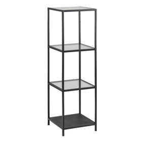 Seaford Narrow Black Metal Bookcase with 3 Glass Shelves