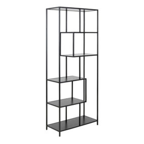 Seaford Tall Black Metal Bookcase with 5 Black Shelves