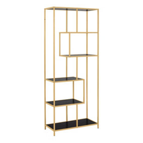 Seaford Tall Gold Metal Bookcase with 5 Black Shelves