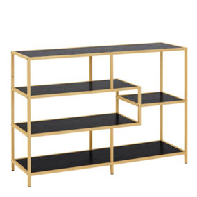 Seaford Wide Gold Metal Bookcase with 4 Black Shelves
