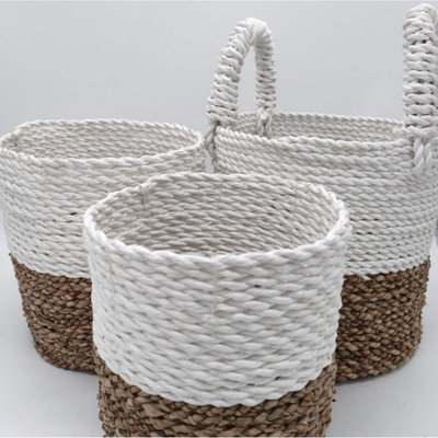 Seagrass Basket Set - Natural & White, Handwoven Multi-Use Baskets