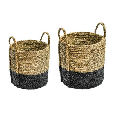 Seagrass Log & Kindling Basket, Black, Set of 2