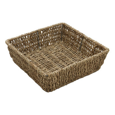Seagrass Storage Basket Square Tray Natural Hand Woven Shelf Basket 25cm x 8cm