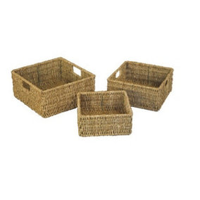 Seagrass Storage Baskets Square set of 3 Nesting Home Storage Trays