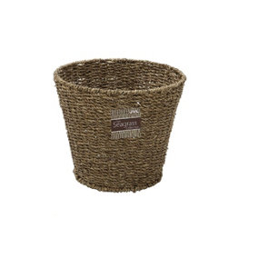 Seagrass Waste Paper Bin Basket Natural Round Woven Seagrass Weave 28cm x 25cm