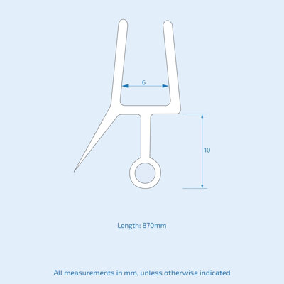 Seal1 - 870 mm Glass Shower Door Rubber Seal Strip Gap 10 mm - 3
