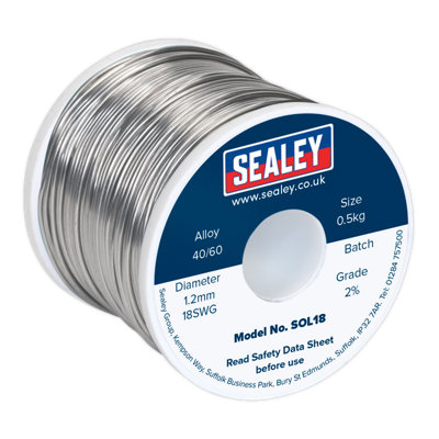Sealey 0.5kg Solder Wire Quick Flow 1.2mm/18SWG 40/60 Resin Cored Solder SOL18