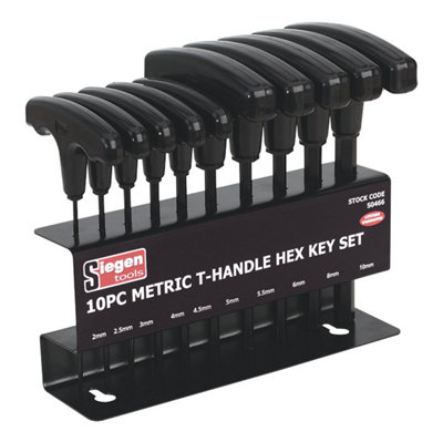 Sealey 10 Piece T-Handle Metric Hex Key Set Chrome Vanadium Steel S0466
