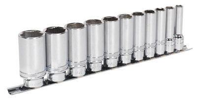 Sealey 11 Pcs 3/8" Square Drive Deep Lock-On 6 Point Imperial Socket Set AK2743