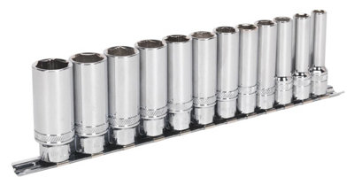 Sealey 12 Pieces 3/8" Square Drive Deep Lock-On 6 Point Metric Socket Set AK2744