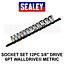 Sealey 12pc 3/8" Sq Drive Socket Set 6pt WallDrive Metric 8 - 19mm - AK2660
