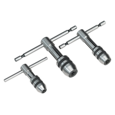 Sealey 3 Pieces T Handle Tap Wrench Set With Solid Jaw Design Silver AK9799