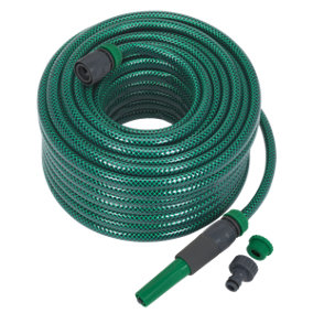 Sealey 30 Metres Water Hose With Fittings & Spray/Jet Nozzle Green PVC GH30R