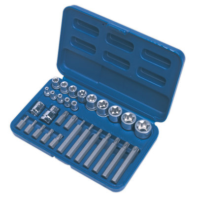 Sealey 30pc 1/4", 3/8" & 1/2" Square Drive TRX-Star Socket & Bit Set AK619