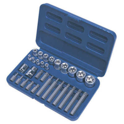 Sealey 30pc 1/4", 3/8" & 1/2" Square Drive TRX-Star Socket & Bit Set AK619