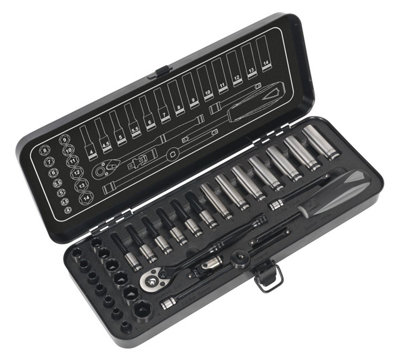 Sealey 32 Pieces 1/4" Drive 6PT WallDrive Metric Black Series Socket Set AK7970