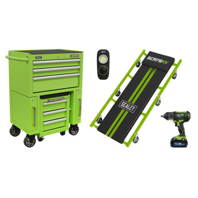 Sealey 4 Piece Rollcab Tool Box Utility Seat Kit With Creeper Green AP556CSHVKIT