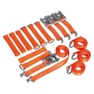 Sealey 4pc Car Transporter Ratchet Strap Kit With Polyester Webbing TDRWKIT