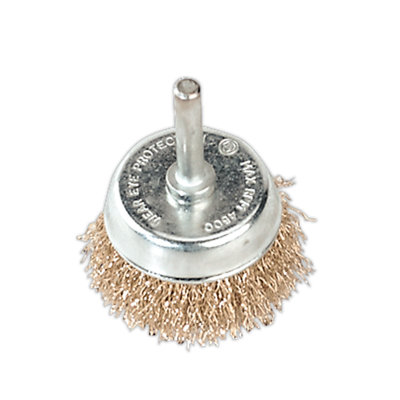 Sealey 50mm Wire Cup Brush With Diameter 6mm Shaft Crimped Brassed Steel Filaments SCB50