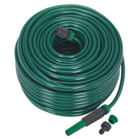 Sealey 80 Metres Water Hose With Fittings & Spray/Jet Nozzle Green PVC GH80R