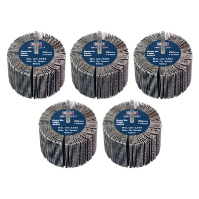 Sealey Abrasive Flap Wheel 80 x 40mm 80Grit 6mm Shaft 5 Pieces FW8040805
