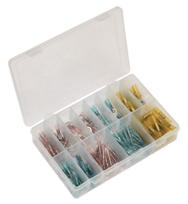 Sealey Adhesive Lined Heat Shrink Terminal Assortment 142pc Blue, Red & Yellow AB037HT