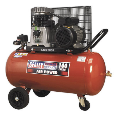 Sealey Air Compressor 100L Belt Drive 3hp with Cast Cylinders & Wheels ...