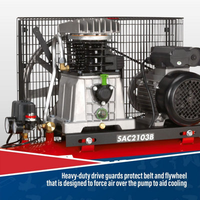 Sealey Air Compressor 100L Belt Drive 3hp with Cast Cylinders & Wheels ...